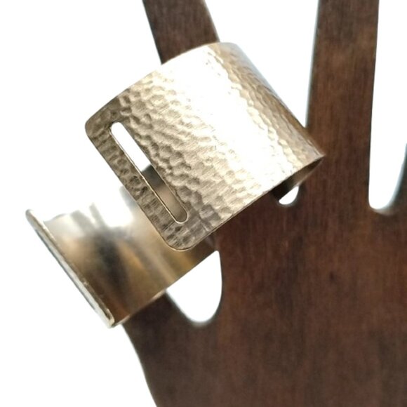 Vintage Gold-tone Hammered Wide Open Cuff Bracelet Statement Piece - Picture 10 of 11